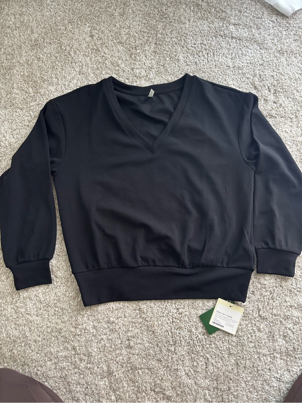 HALARA Black V-Neck waffle knit long sleeved top